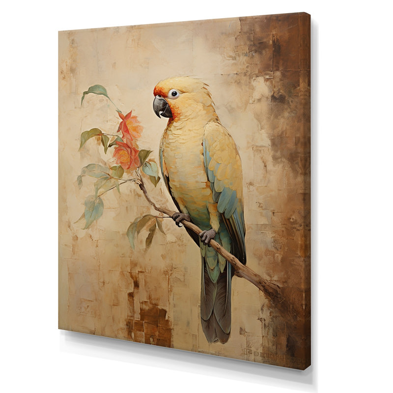 Élégance de plumes de perroquet beige rétro, Toile tendue, H 20 po x l 12 po x P 1 po