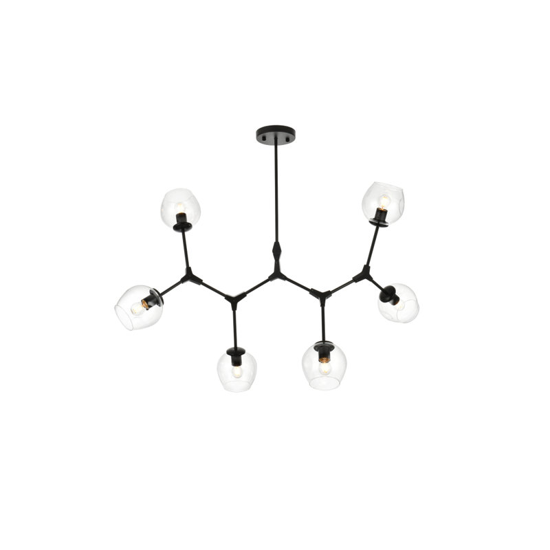 Spinks 7-Light Sputnik Modern Linear Chandelier, Black, 6 Lights, 49"
