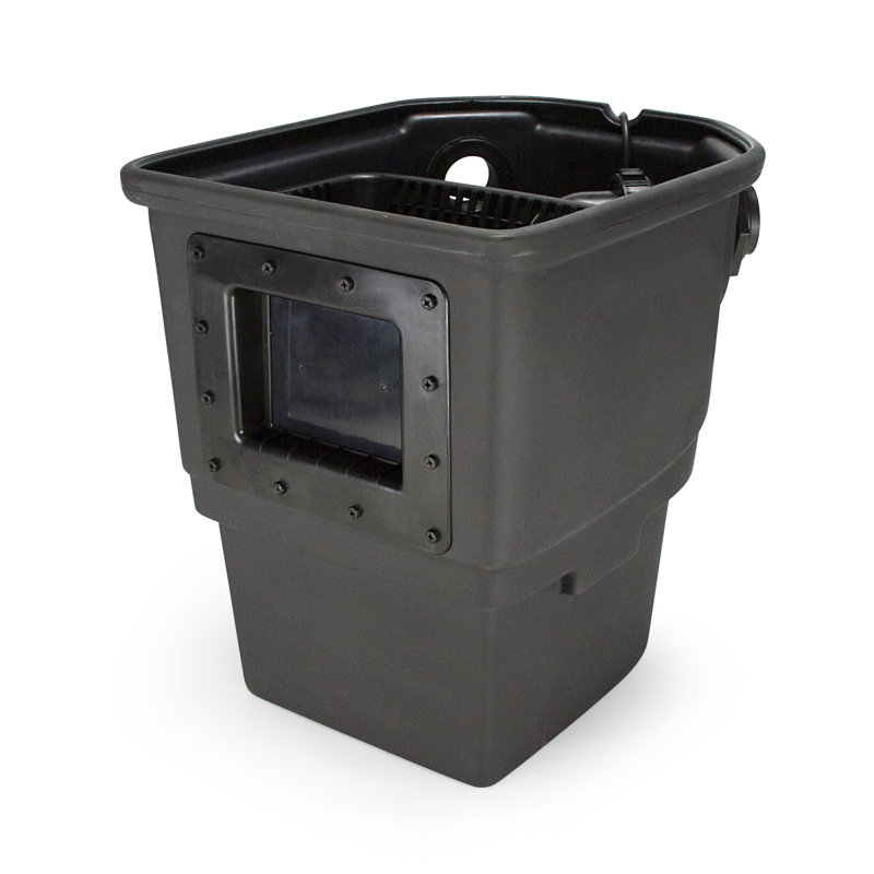 Black High-Density Polyethylene Pond Skimmer with Faux Rock Lid