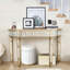 Console à miroir en demi-lune de 47 pouces avec verre cannelé et poignée en cristal, parfaite pour le vestibule ou le meuble-lavabo de chambre à coucher-1335455481