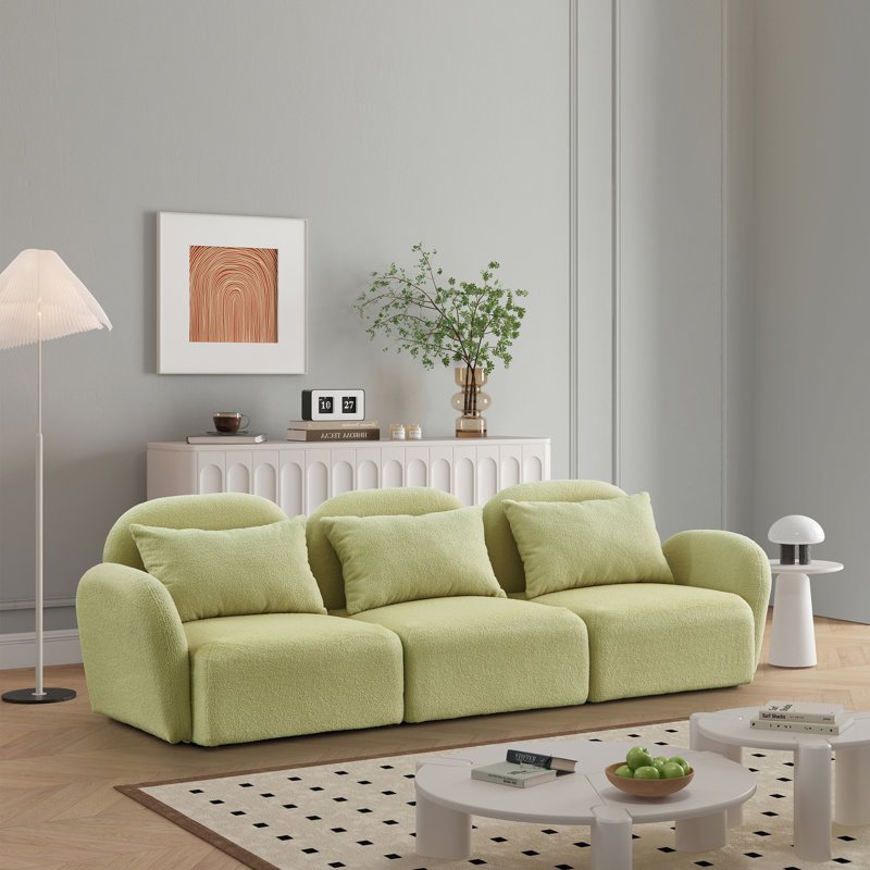 Upholstered Sofa, 28.3" H x 94" W x 34.2" D, Light Green 100% Polyester