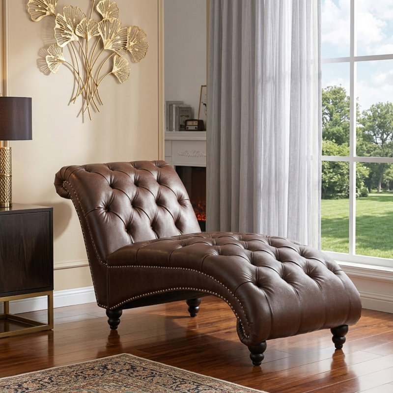 Chaise longue rembourrée Danilyn, Similicuir brun foncé