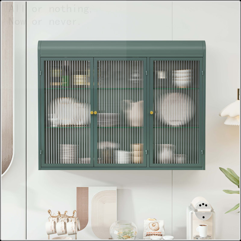 3-Door Arched Wall Mounted Glass Cabinet, Dark Green