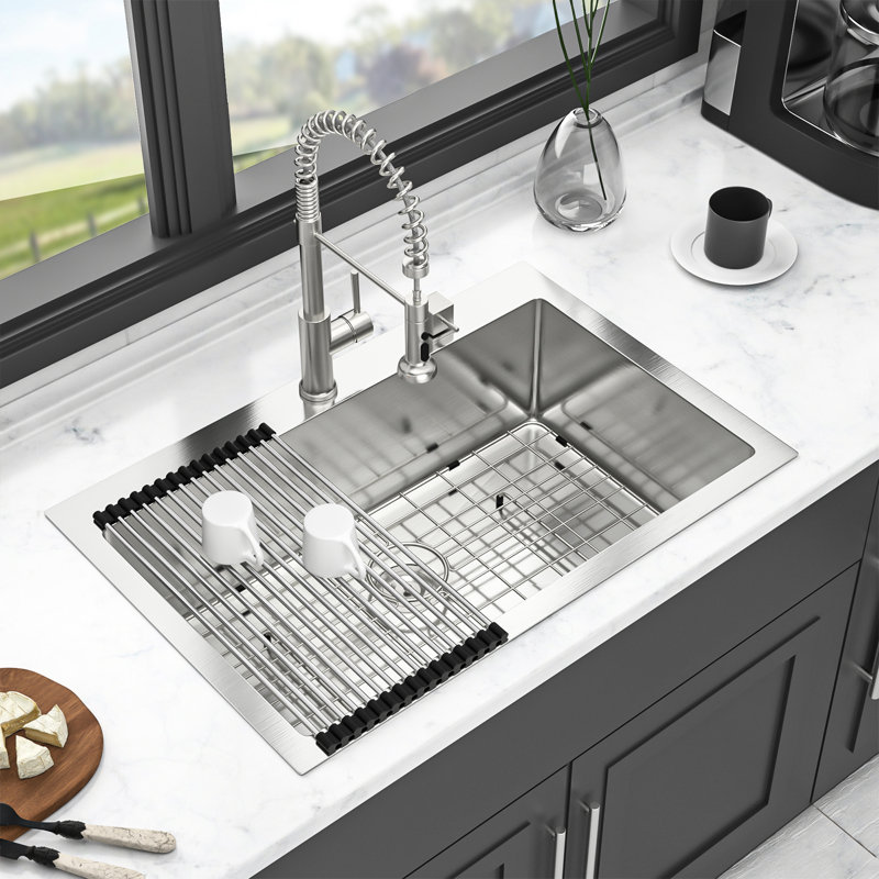 33X22 Inch Stainless Steel Sink: 16 Gauge Topmount With Easy Clean Feature And Soundproofing 16G Kitchen Sink Inch: Single Bowl Low Noise Maintenance