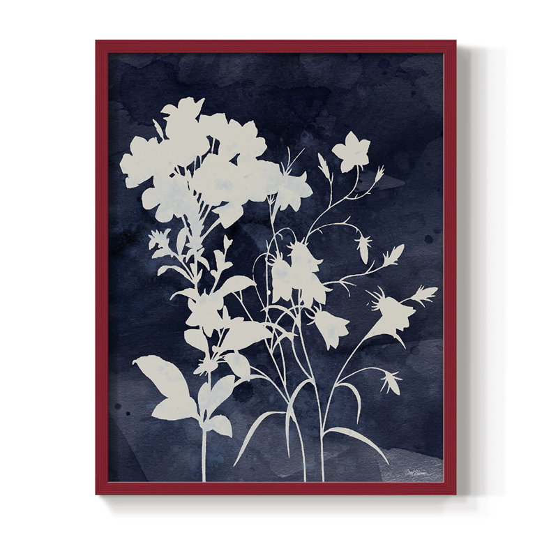 Indigo Botanical II, reproduction encadrée revisitée - bois massif, H 30 po x l 24 po, Rouge