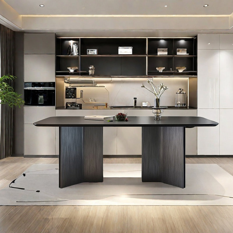 Modern Black Slate Dining Table, Elegant, 29.5"H x 78.7"L x 35.4"W
