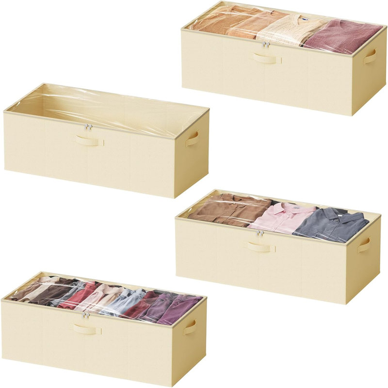 Beige 10" High Plastic Underbed Storage Containers with Lids, 4-Pack