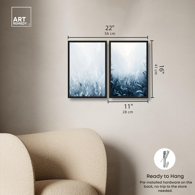 Ensemble de 2 ensembles abstraits de luxe sur toile Astral Horizon par Art Remedy, Cadre flottant noir, H 15 po x l 10 po