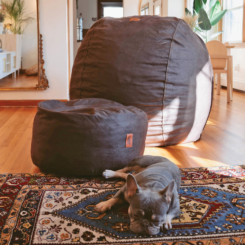 Faux Leather Pouf, Coffee Faux Leather