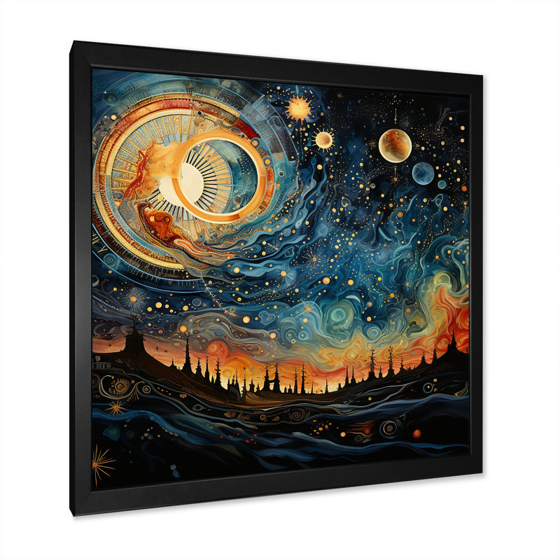 Celestial Astrology Galaxy Collage II - Astrology, art mural, Cadre simple noir, H 16 po x l 16 po x P 1 po