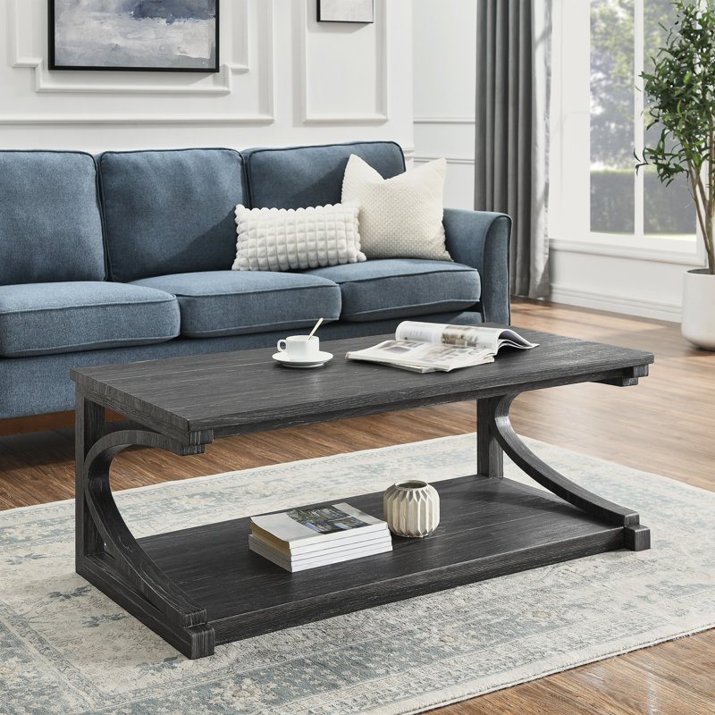 Clayman Faux Wood Rectangular Coffee Table, Black