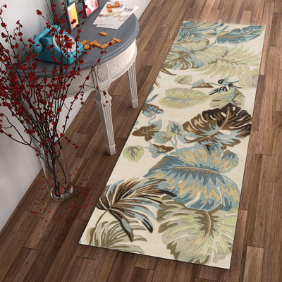 Vredenburgh 2' X 4' Ivory and Blue Wool Tropical Botanical Hand Tufted Area Rugg