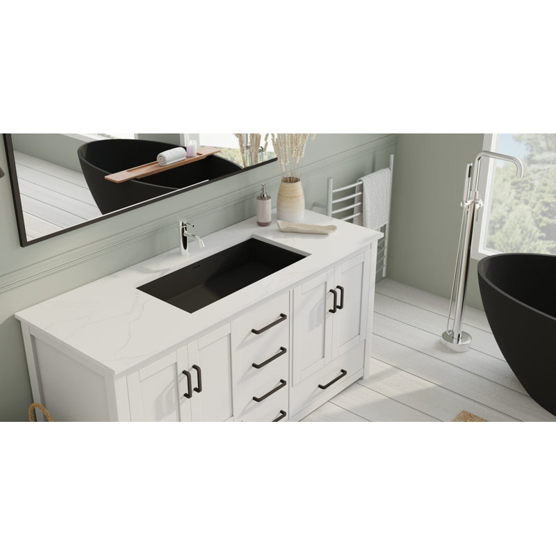 Lavabo de salle de bain encastrable en résine 31,4 po x 16,7 po Badeloft UB-05-L-MBLK, Noir mat