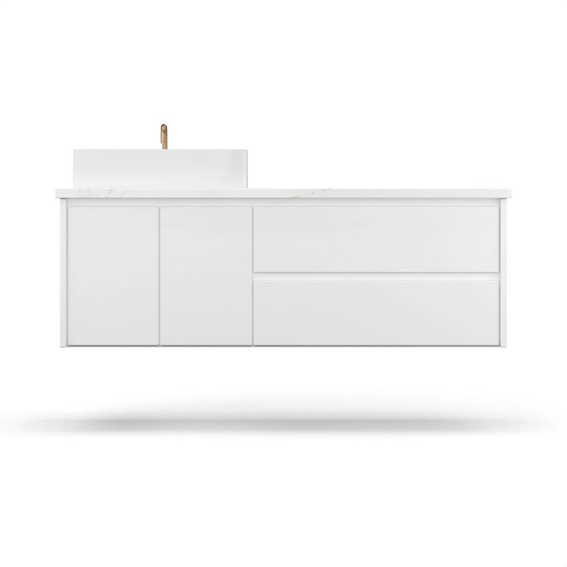 Gilded Single Left Bath Floating Vanity, 48", Pure White
