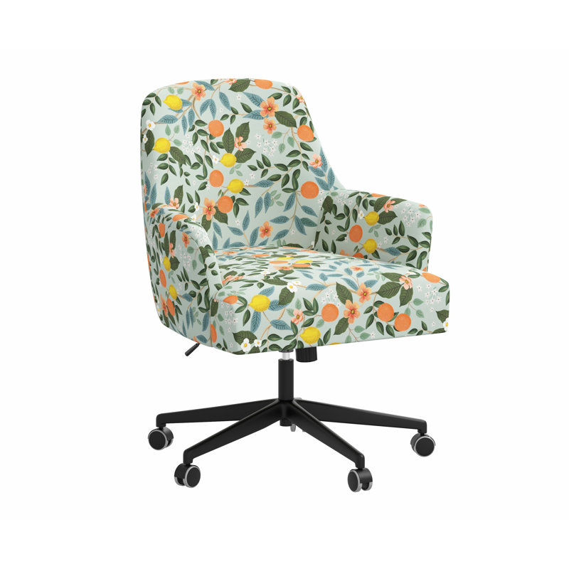 Chaise de bureau avec base Yvette, Lin menthe RPC Citrus Grove, Matte Black