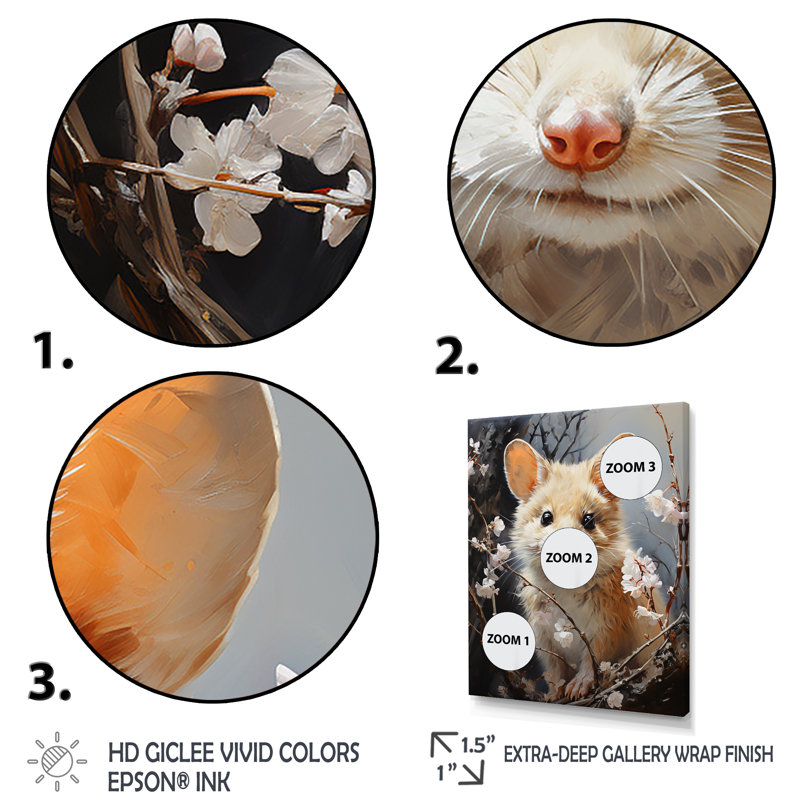 Curious Meadow Mouse - Art mural, Cadre flottant doré, H 44 po x l 34 po x P 1,5 po