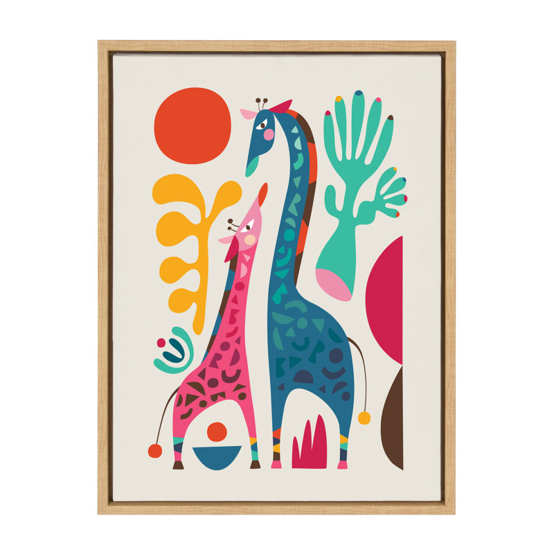 Girafe Love par Rachel Lee 3 Birdies Studio, reproduction d'art sur toile encadrée, H 18 po x l 24 po, Naturel