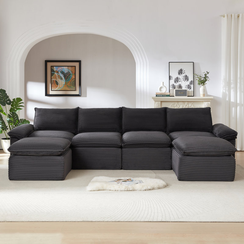 Canapé moderne en velours côtelé, Velours côtelé gris foncé, H 35,43 po x l 141,74 po x P 70,07 po