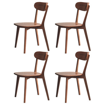 100% Solid Wood Dining Chairs,Mid Century Modern Dining Chairs with Rounded Backrest,Kitchen,Dining Room Chairs Set of 4 (Walnut Color)