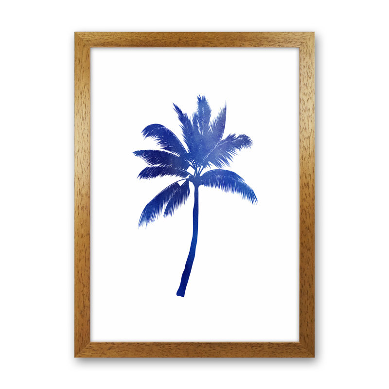 Blue Palm Tree - Print, Brown Framed, 34cm H x 25cm W x 3cm D