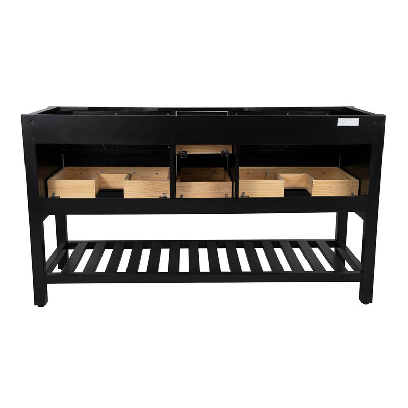 Meadowbrook 60'' Double Bathroom Vanity with Top, Black, Black Marble