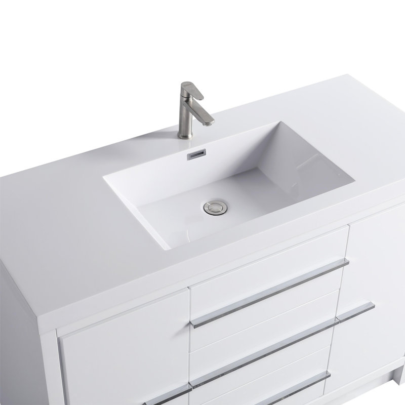 Capot-2 48,00 po X P 19,70 po P 35,00 po Meuble-lavabo autoportant H en bois blanc avec plateau blanc