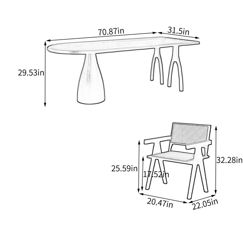 Ensemble de salle à manger rectangulaire, H 29,53 po x L 70,87 po x l 31,5 po