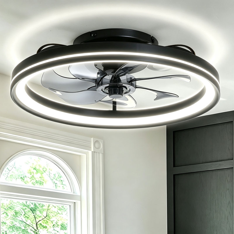 Makaiyla 20" Indoor Flush Mount Ceiling Fan with LED Integrated Light and Remote & App Control, Black