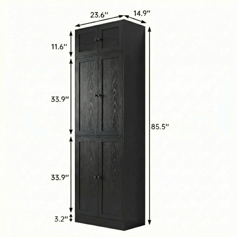 86.7'' H X 23.6'' W Book Cabinet Storage Bookcase With 7 Shelves With Glass Doors, Black