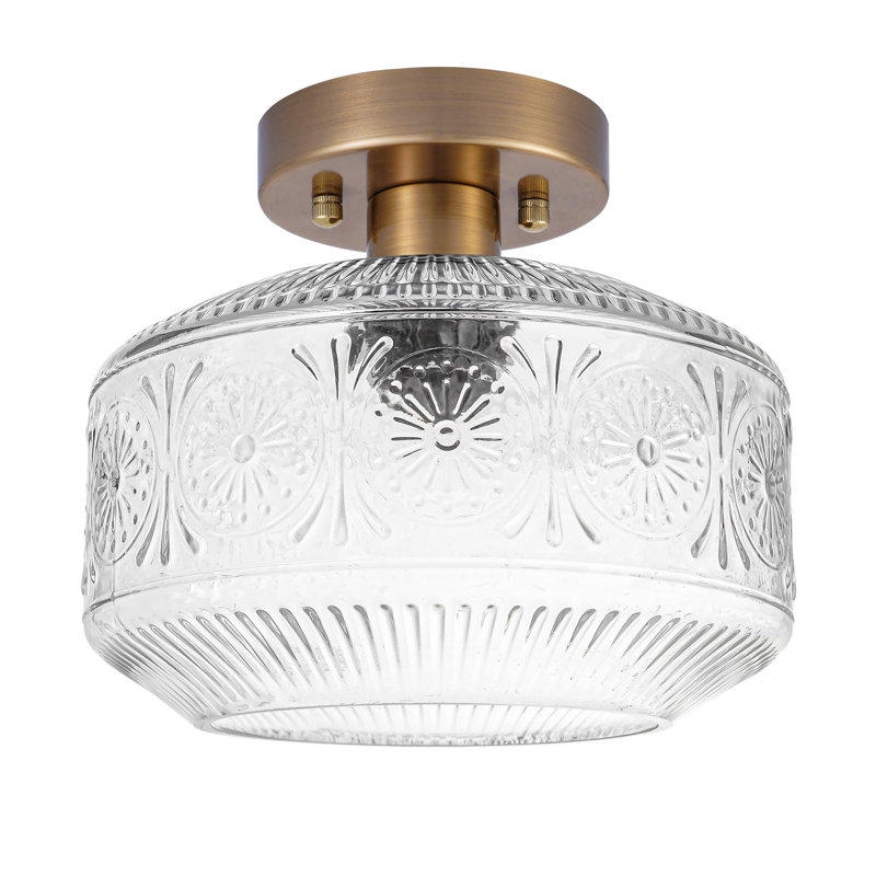 Semi Flush Mount Ceiling Light, Vintage Small Ceiling Light Fixture, Thickened Glass Hallway Lighting Fixture, Brass Kitchen Ceiling Mount Light