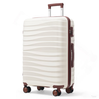Premium PP Travel Luggage Set , 3-Piece TSA Lock Suitcase Ensemble With 20, 24, And 28 Inch Sizes With 360° Spinner Wheels, Ivory And Brown