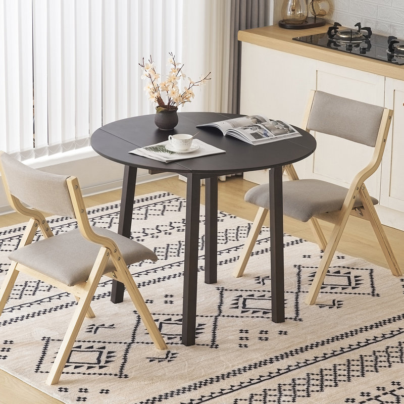 Extendable Round Solid Wood Dining Table, Dark Brown
