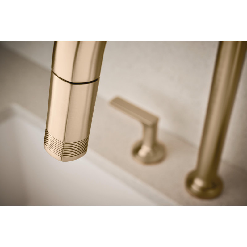 Kintsu® Widespread Pull-Down Faucet With Arc Spout, Lumicoat® Luxe Gold, Lever Handle