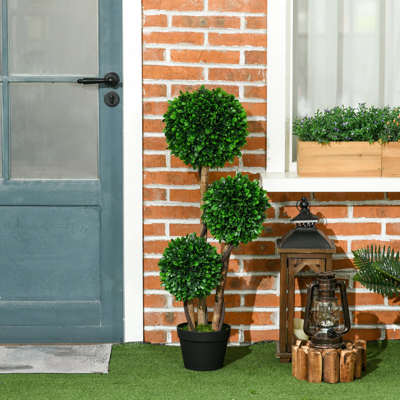 Topiaire de buis artificiel en pot, H 35,5 po x l 10,75 po x P 10,75 po, Vert