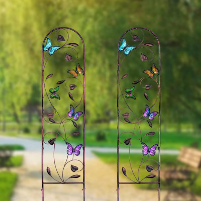 Ensemble de 2 paquets de treillis de jardin papillon en métal pour plantes grimpantes