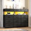 Commode à 12 tiroirs pour chambre à coucher avec lumière DEL, station de recharge et plateau en acrylique, noir