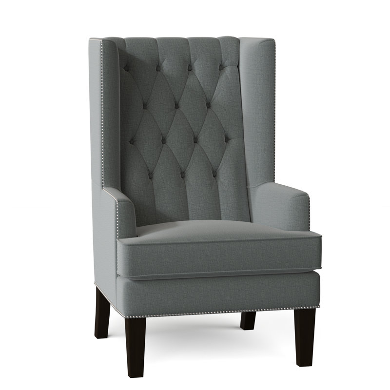 Searle Upholstered Wingback Chair, Marlow Bluebird, Mahogany