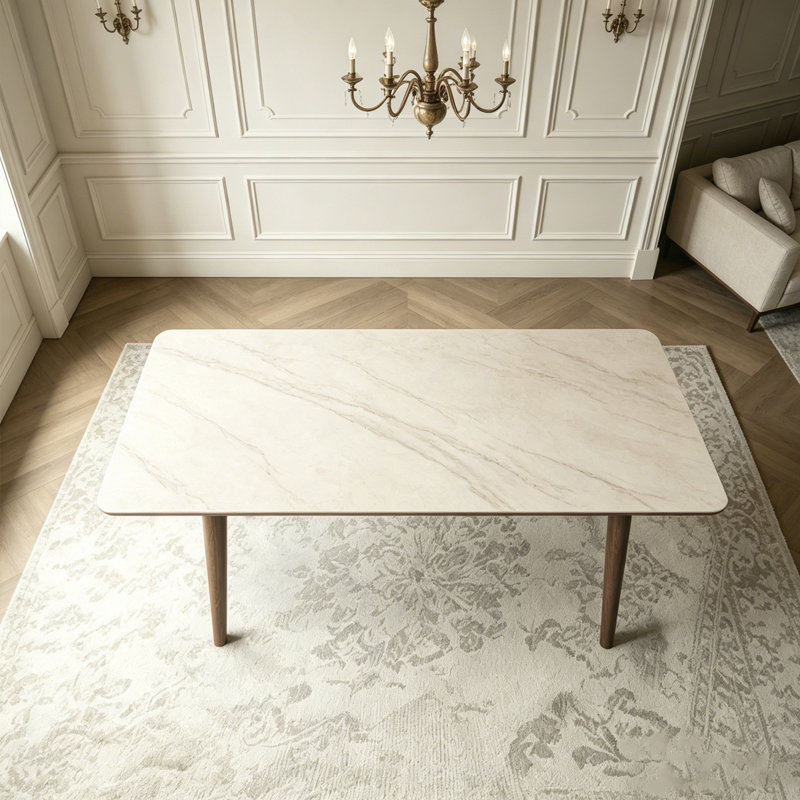 White Rectangular Sintered Stone tabletop Dining table, 29.53" H x 70.67" W x 35.43" D