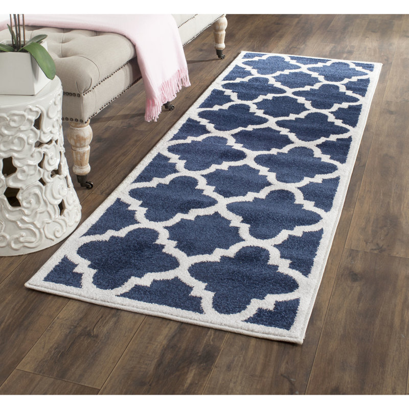 Tapis bleu marine / beige Ammundsen, Tapis de couloir 2 pi 3 po x 7 pi