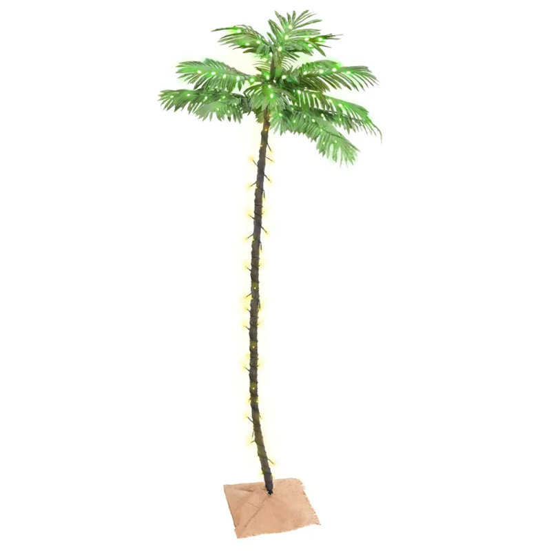 Lighted Artificial Tropical Christmas Tree, 4.92ft H x 1.15ft W x 1.15ft D