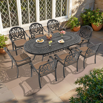 8-Person Square Outdoor Dining Set With Brown Color