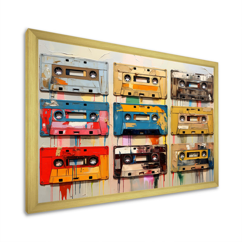 Popart Cassette Tapes Nostalgy, H 34 po x l 44 po x P 1,5 po, Cadre doré simple