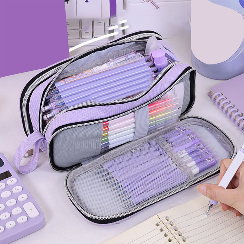 Mignon étui à crayons cylindrique Étudiant d'école élémentaire Sac de papeterie grande capacité, Mauve