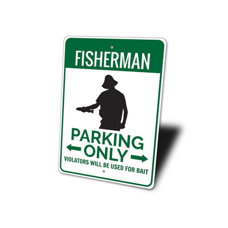 Enseigne en aluminium Fisherman Home, H 18 po x l 12 po x P 0,06 po