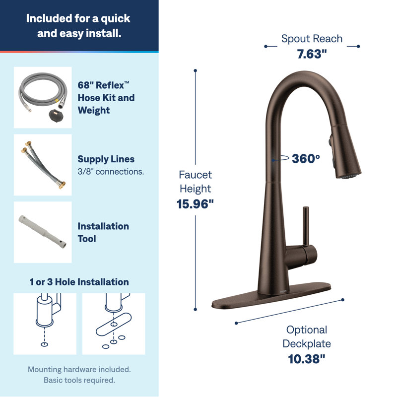 Moen Sleek Pull Down Single Handle Kitchen Faucet with Power Boost Technology and Duralock, Oil Rubbed Bronze