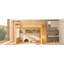 Grand lit mezzanine en bois avec escalier et garde-robe, tablettes de rangement et espace sous le lit, naturel-133706023