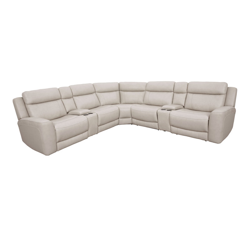 Jaspyr 7 Piece Modular Piece Power Reclining Sectional With Adjustable Headrests, Stone