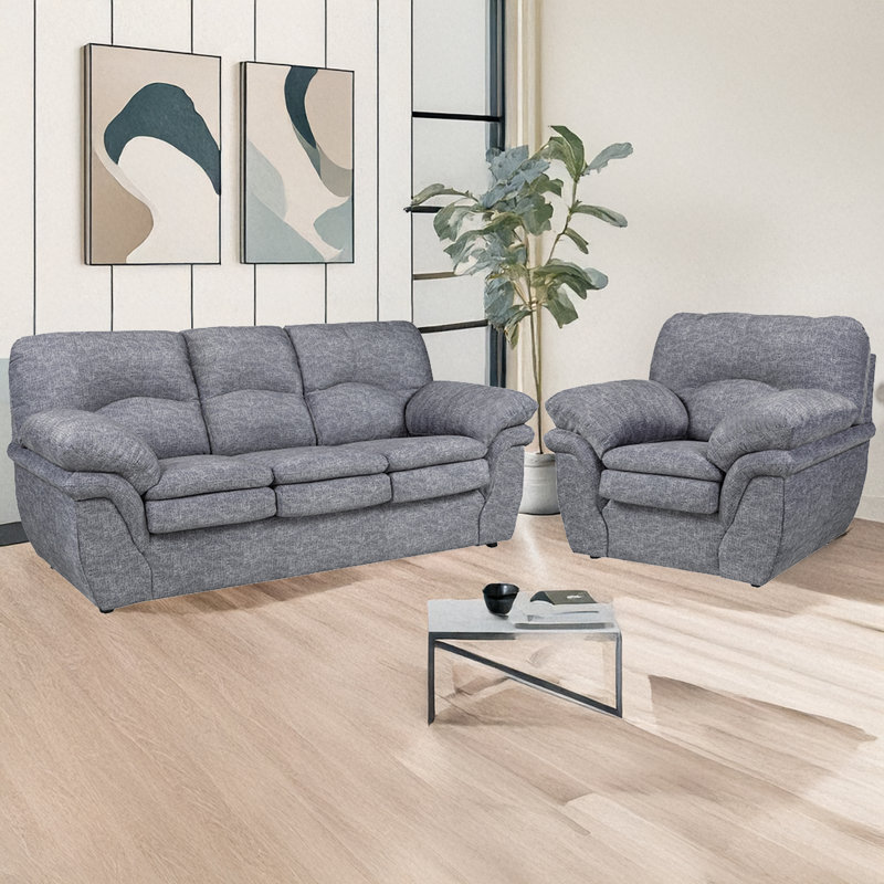 Ensemble de canapé et chaise en tissu Beedle, gris, Gris