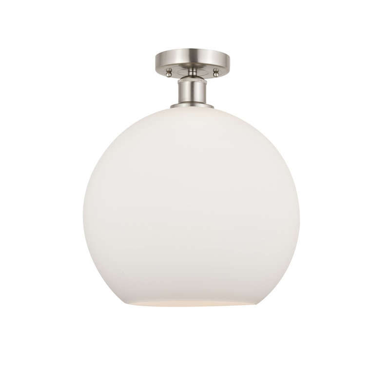 Plafonnier semi-encastré 1 lumière Cindi, Blanc mat, H 16,38 po x l 11,75 po x P 11,75 po, Nickel satiné brossé