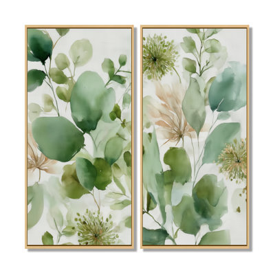 «Watercolor Greenery Sage Watercolor - Plants Wall Art Decor», impression sur toile botanique verte 2 pièces